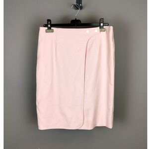 Paule Ka Cotton Blend Wrap Front Pencil Skirt Pink Button Detail Tailored